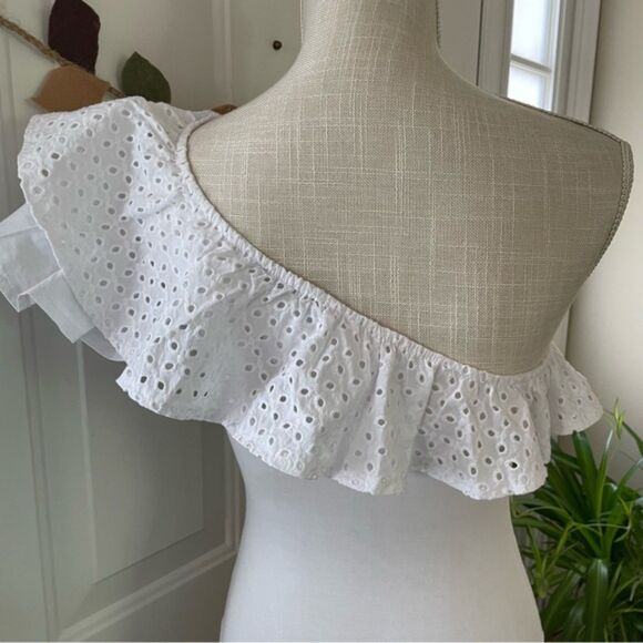 Zara One Shoulder Ruffle Bodysuit Stretch One Piece Top White (Size S) - Picture 6 of 11